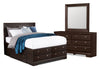 Ensemble de chambre à coucher Yorkdale 5 pièces avec lit de rangement à 12 tiroirs, commode et miroir, brun - format lit double