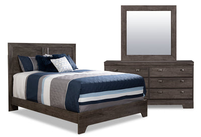 Yorkdale 5pc Bedroom Set with Panel Bed, Dresser & Mirror, Grey - Queen Size | Ensemble de chambre à coucher Yorkdale 5 pièces avec lit à panneau, commode et miroir, gris - format…