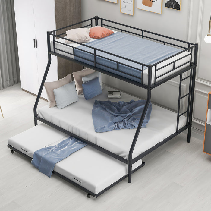 Jeremy – Lit Superpose En Metal, Simple Sur Double, Design Compact Avec Lit Gigogne Et Deux Echelles – Noir