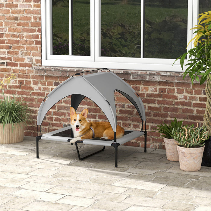 Pawhut Lit Sureleve Pour Chien Avec Auvent, Lit Rafraichissant, Lit Sureleve Portable Avec Maille Respirante Lavable, Pour Interieur Et Exterieur, Moyens Grands Chiens, 36\" X 30\" X 35\", Gris Clair