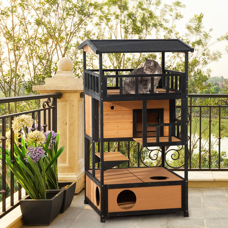 Maison Pour Chat D'extérieur Isolée - Plancher Surélevé, Résistante Intempéries - Pour Jardin, Terrasse, Cour
