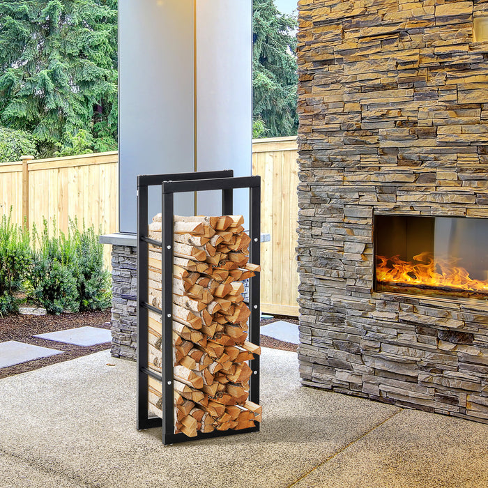 Homcom Support A Bois De Chauffage Avec Poignees Et Capacite De Poids De 220 Lbs, Noir