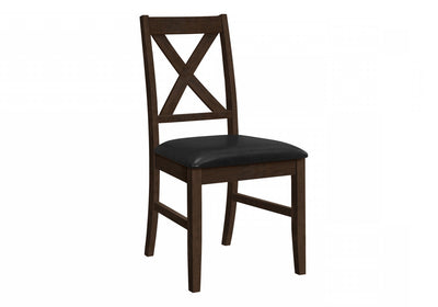 Dining Chair Set of 2 Dining Room Kitchen Brown Solid Wood Brown Leather-Look|Ensemble de 2 chaises de salle à manger avec bois massif brun et apparence cuir brun pour la salle à manger et la cuisine