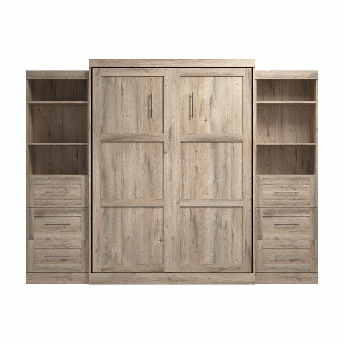 Grand lit escamotable mural Pur de Bestar de 115 po avec 2 meubles à tablettes et tiroirs - brun rustique