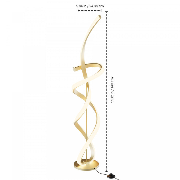 Lampe à pied à DEL de 59 po dorée avec motif torsadé
