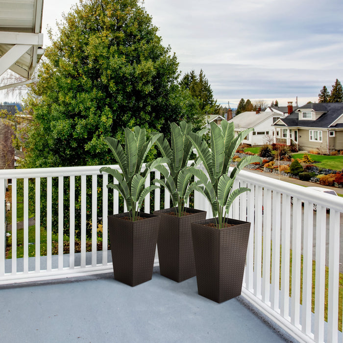 Outsunny Ensemble De 3 Grandes Jardinieres, Ensemble De Pots De Fleurs D'exterieur Et D'interieur Pour Entree, Patio Et Terrasse Brun