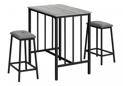Dining 3-Piece Set Counter Height Rectangular Small Kitchen Grey Laminate Black Metal Contemporary Modern|Ensemble de salle à manger 3 pièces de hauteur comptoir de style moderne contemporain pour la cuisin