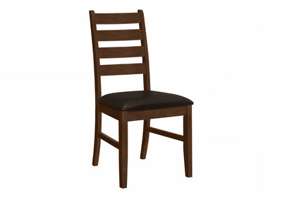 Dining Chair Set of 2 Dining Room Kitchen Side Brown Solid Wood Brown-Leather Look Transitional|Ensemble de 2 chaises de salle à manger de style transitionnel avec bois massif brun et apparence cuir brun pour la salle à manger et la cuisine