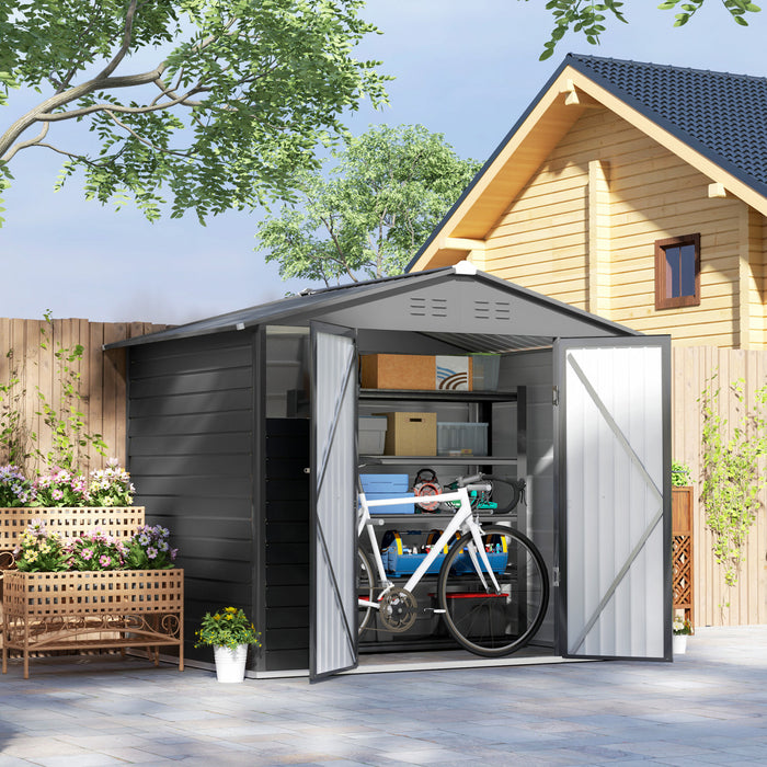 Outsunny Abri De Rangement 8' X 6', Abri A Outils En Metal, Gris Fonce