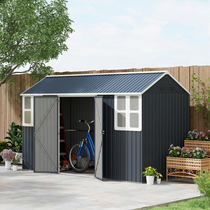 Outsunny Abri De Jardin En Metal 12' X 5,5' Avec Porte Verrouillable, Gris