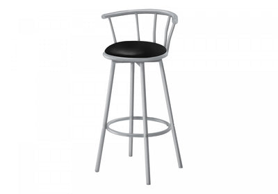 Barstool Set Of 2 Swivel Bar-Height Grey Metal Black Leather-Look Contemporary Modern|Ensemble de 2 tabourets bar pivotants de hauteur bar de style moderne contemporain avec métal gris et apparence cuir noir
