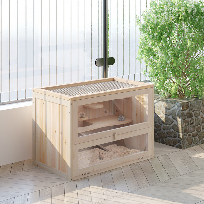 Pawhut Cage En Bois Pour Hamster Lapin Cochon D'inde Chinchilla Pet House 2 Niveaux Petits Animaux Habitat Maison Avec Toit Ouvrant Avec Espace De Course