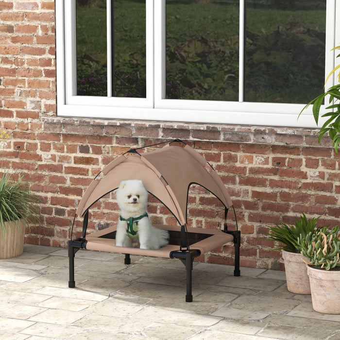 Pawhut Lit Sureleve Pour Chien Avec Auvent, Lit Rafraichissant , Lit Sureleve Portable Avec Maille Respirante Lavable, Pour Interieur Et Exterieur, Petit Et Moyen Chien, 30\" X 24\" X 27\", Cafe