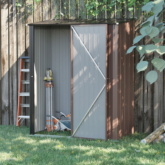 Outsunny 5' X 3' Hangar De Stockage Exterieur, Abri De Jardin En Acier Avec Simple Porte Verrouillable, Hangar De Stockage D'outils Pour La Cour, Le Patio, La Pelouse, Marron