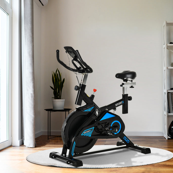 Soozier Velo D'appartement Cardio Velo Exercice Biking Ecran Multifonction Lcd Guidon Selle Reglables Support Ipad Integre Acier Noir Et Bleu