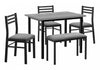 Ensemble de salle à manger 5 pièces de style moderne contemporain pour la cuisine avec petite table rectangulaire, métal noir, stratifié gris et tissu gris