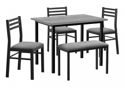 Dining 5-Piece Set Rectangular Kitchen Small Black Metal Grey Laminate Grey Fabric Contemporary Modern|Ensemble de salle à manger 5 pièces de style moderne contemporain pour la cuisine avec petite table