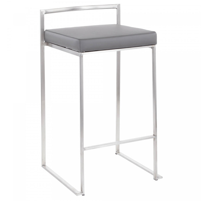 Tabouret superposable contemporain Fuji de hauteur comptoir en similicuir gris - ensemble de 2