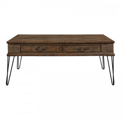 Hughey Rectangular Coffee Table With 2 Drawers, Rustic Oak | Table Basse Rectangulaire Hughey Avec 2 Tiroirs, Chêne Rustique