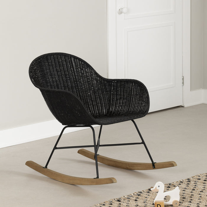 Chaise berçante Balka en rotin - noire
