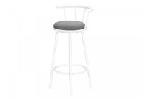 Ensemble de 2 tabourets bar pivotants de hauteur bar de style moderne contemporain avec métal blanc et tissu gris