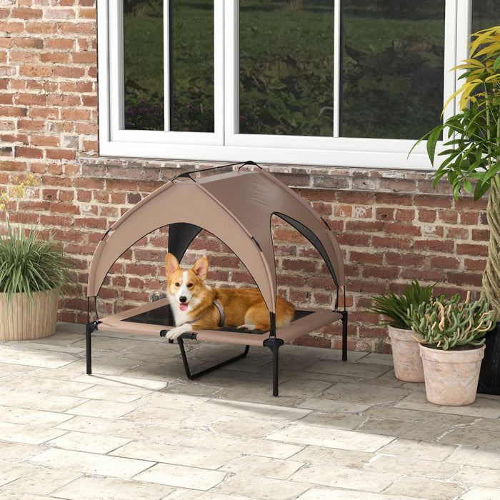 Pawhut Lit Sureleve Pour Chien Avec Auvent, Lit Rafraichissant, Lit Sureleve Portable Avec Maille Respirante Lavable, Pour Interieur Et Exterieur, Moyens Grands Chiens, 36\" X 30\" X 35\", Cafe