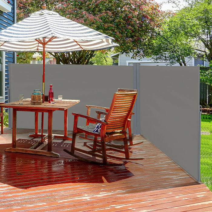 Outsunny 20' Store Lateral Brise-vue Double Lateral Retractable Pour Patio Parasol De Jardin Avec Ecran Anti-uv Fonction De Retour Automatique Et Cadre En Acier Pour L'exterieur Ou L'interieur Gris