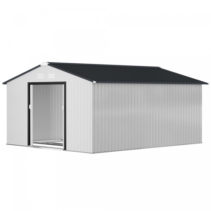 Outsunny Abri De Jardin 11' X 13' Avec Kit De Fondation En Acier, Blanc
