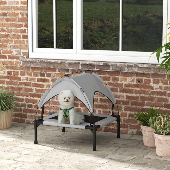 Pawhut Lit Sureleve Pour Chien Avec Auvent, Lit Rafraichissant , Lit Sureleve Portable Avec Maille Respirante Lavable, Pour Interieur Et Exterieur, Petit Et Moyen Chien, 30\" X 24\" X 27\", Gris Clair