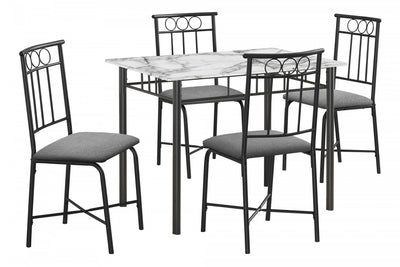 Dining Table 5-Piece Set Small Rectangular Kitchen White Marble-Look Laminate Black Metal Contemporary Modern|Ensemble de salle à manger 5 pièces de style moderne contemporain pour la cuisine avec petite table