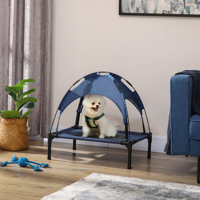 Pawhut Lit Sureleve Rafraichissant Pour Animal Domestique Avec Auvent Pour Chien De Petite Taille, Interieur Et Exterieur, 25\" X 18\" X 24\", Bleu Fonce