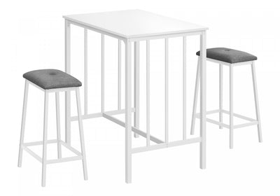 Dining 3-Piece Set Counter-Height Rectangular Small Kitchen White Laminate White Metal Contemporary Modern|Ensemble de salle à manger 3 pièces de hauteur comptoir de style moderne contemporain pour la cuisin