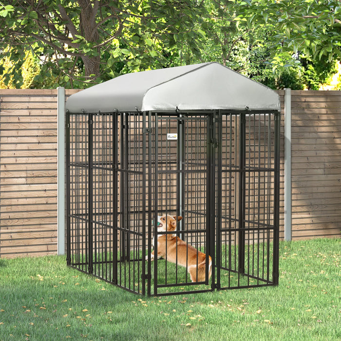 Pawhut Niche Pour Chien De 6' X 4', Parc D'exterieur Pour Chien Avec Auvent Impermeable Et Resistant Aux Uv, Maillon De Chaine Robuste Pour Chiens De Taille Moyenne Et Grande