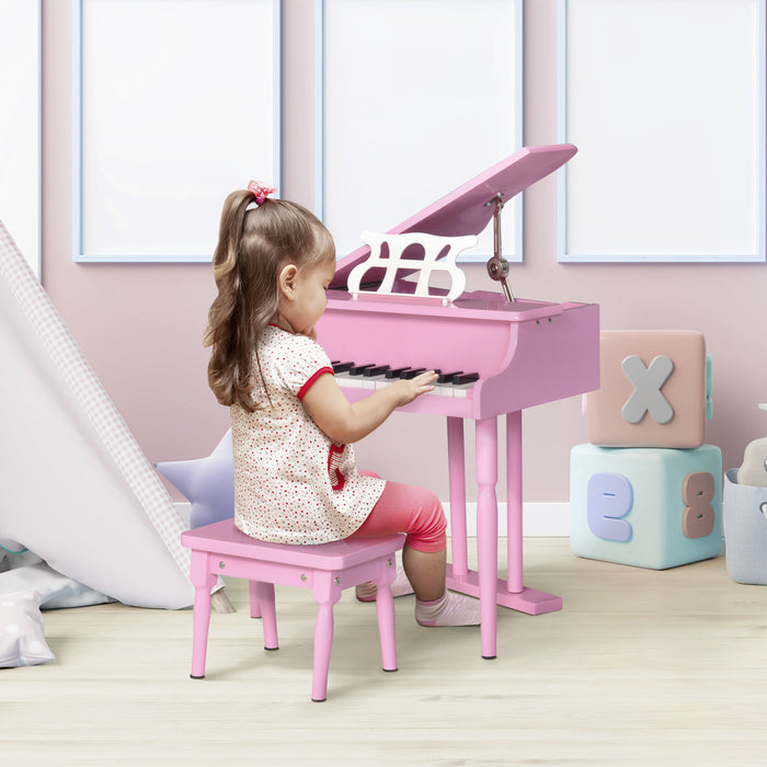 Homcom Piano Moderne Pour Enfants, 30 Touches, Mini Jouet Pour Enfant, Piano A Queue Avec Pupitre Et Banc, Cadeau Ideal, Rose