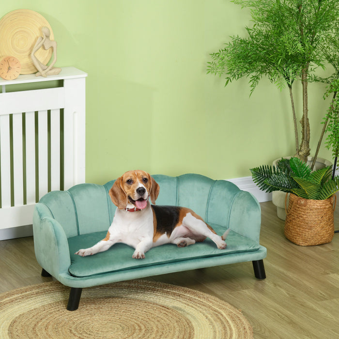Pawhut Lit Pour Animaux Avec Coussin Supplementaire Et Pieds En Bois Massif, Design Perle Pour Chiens De Taille Moyenne Et Grande, Vert