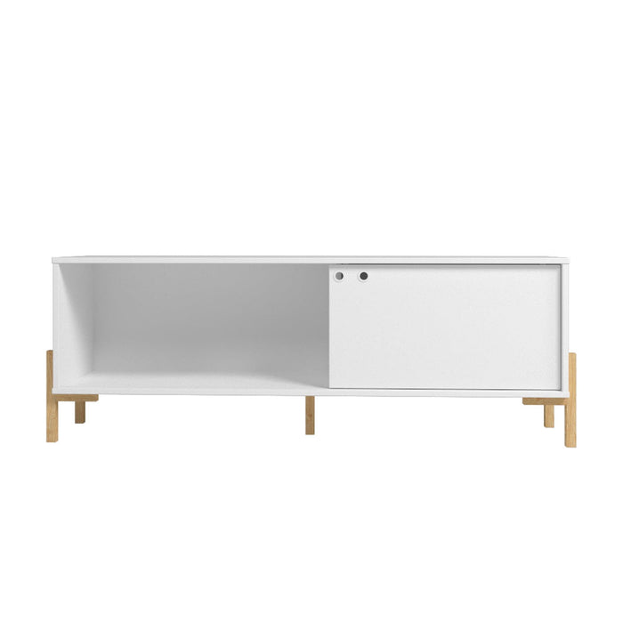 Meuble pour téléviseur Bowery de Manhattan Comfort de 55,12 po avec 2 tablettes - blanc et chêne