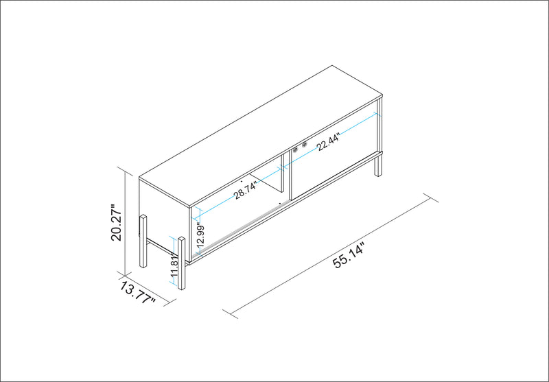 Meuble pour téléviseur Bowery de Manhattan Comfort de 55,12 po avec 2 tablettes - blanc et chêne