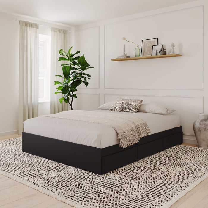 Lit plateforme double Nordika avec rangement - noir