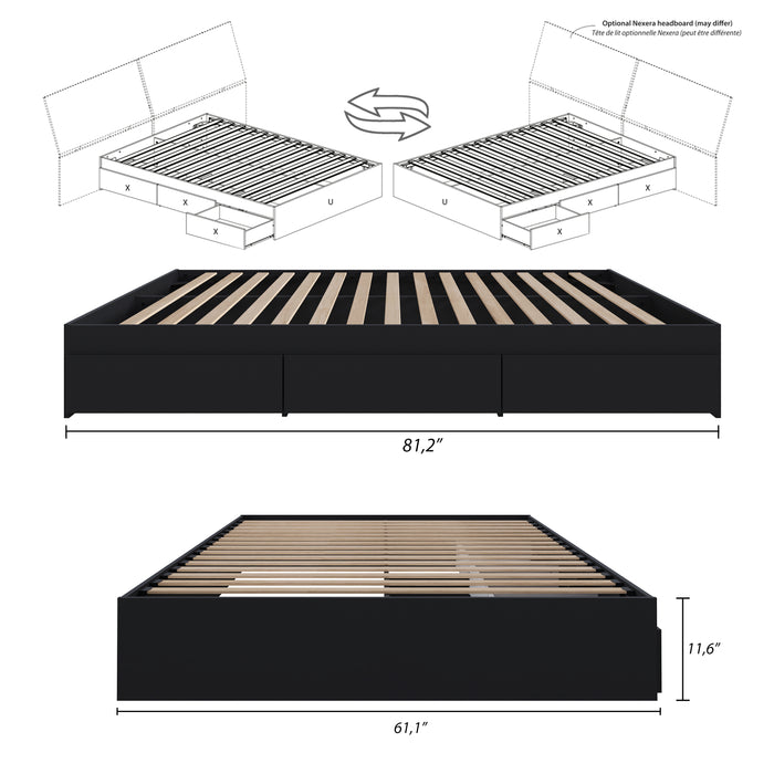 Grand lit plateforme Nordika avec rangement - noir