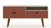 Meuble pour téléviseur Tribeca de Manhattan Comfort de 53,94 po de style moderne du milieu du 20e siècle avec pattes en bois massif - blanc cassé et rose orangé Terra