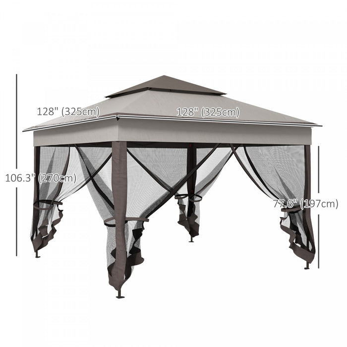 Gazebo A Toit Souple Auvent Escamotable 11' X 11', Filet En Maille, Gris