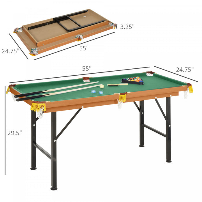 Soozier 54,3\"l Mini Table De Billard Portable Pliable Avec Tous Les Accessoires Table De Jeu De Billard Pour La Maison Comprend Des Queues, Une Boule, De La Craie, Un Support, Une Brosse