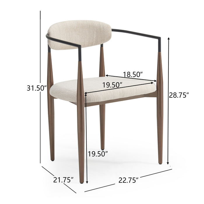 Ensemble De 2 Chaises De Salle À Manger Mila Avec Tissu Rembourré Et Structure Métallique - Beige Et Noyer