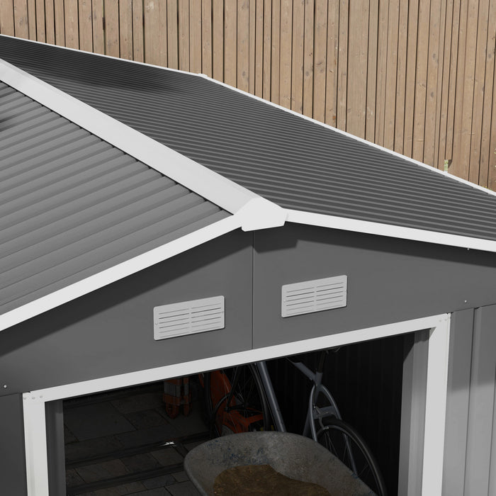 Outsunny Abri De Jardin 9'x10,6' Avec Kit De Fondation En Acier, Gris Clair