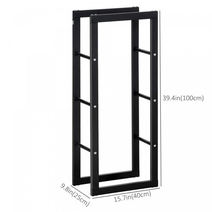 Homcom Support A Bois De Chauffage Avec Poignees Et Capacite De Poids De 220 Lbs, Noir