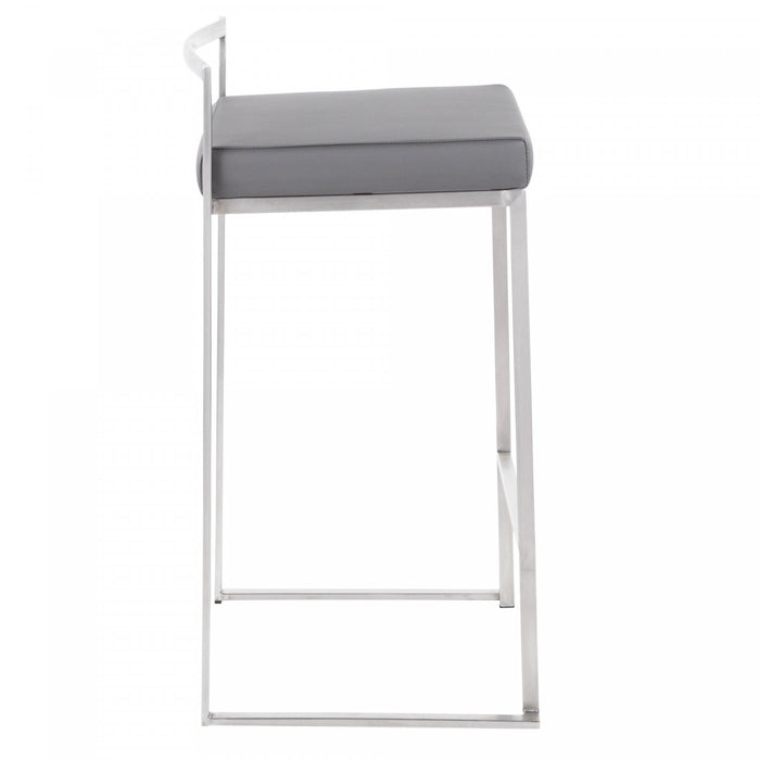 Tabouret superposable contemporain Fuji de hauteur comptoir en similicuir gris - ensemble de 2
