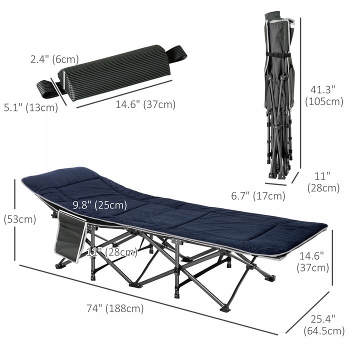 Outsunny Lit De Camping Pliant Adultes Avec Matelas Et Oreiller, Gris/bleu