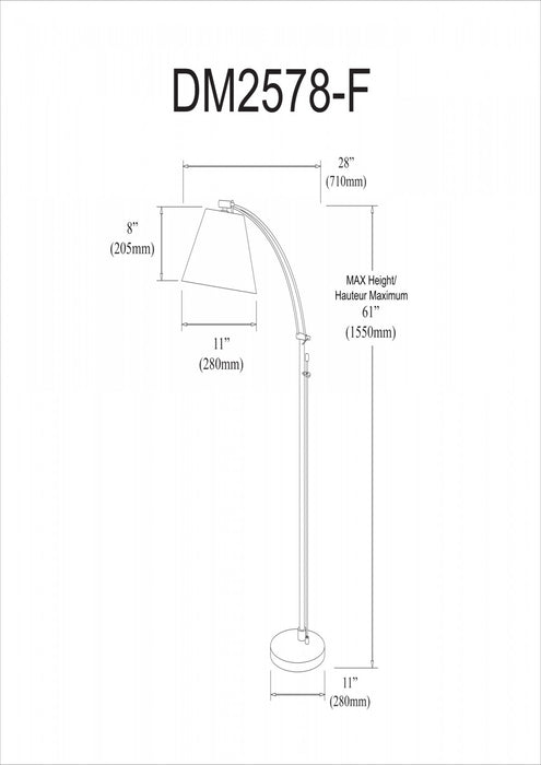 Lampe à pied Felix réglable de Dainolite avec abat-jour empire lin, gradateur rotatif et fini bronzé brossé huilé
