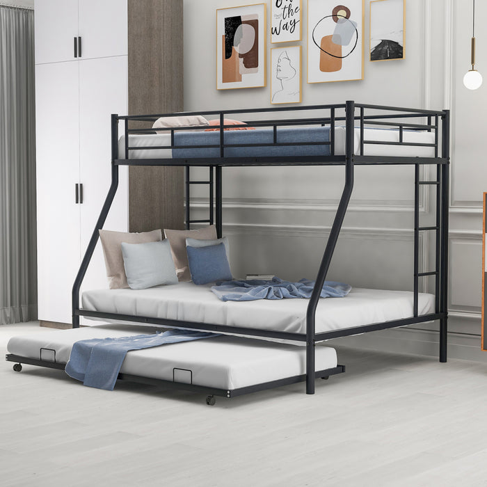 Jeremy – Lit Superpose En Metal, Simple Sur Double, Design Compact Avec Lit Gigogne Et Deux Echelles – Noir