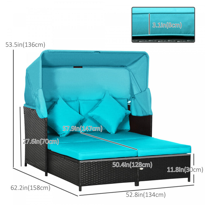 Outsunny Chaise Longue Exterieure Double Avec Auvent Et Coussins, Vert